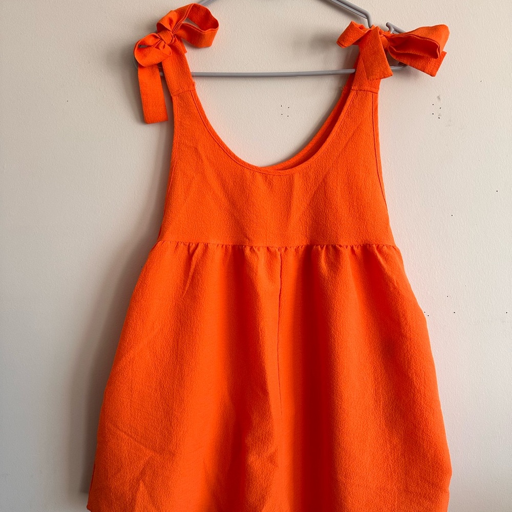 Bright Orange Sleeveless Romper with Bow Straps